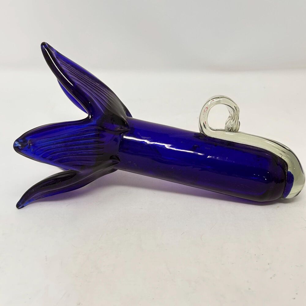Vintage Cobalt Blue Glass Hanging Wall Pocket Bud Vase Jack in Pulpit Flared Rim